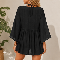 Robe mini fluide pour femme, col en V, avec découpe et lien sur le devant, manches kimono, couleur unie, pour la plage et l'été