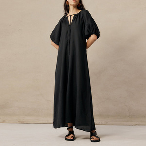 Su misura Casual volant Maxi abito <span class=keywords><strong>lungo</strong></span> manica <span class=keywords><strong>a</strong></span> sbuffo in lino cotone maniche <span class=keywords><strong>a</strong></span> <span class=keywords><strong>palloncino</strong></span> lino O collo abito <span class=keywords><strong>lungo</strong></span> per ragazze - Product Image 6