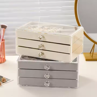 Organisateur de bijoux moderne en acrylique à 3 tiroirs avec boîte de rangement doublée de velours et compartiments divisés pour bagues et boucles d'oreilles