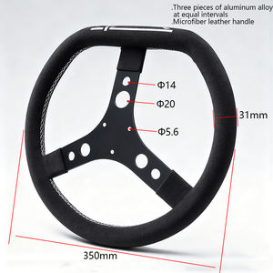 Volante Clásico de 350 mm y 3 Pernos <span class=keywords><strong>para</strong></span> Go-Kart, Volante Modificado de Gamuza con Base Plana <span class=keywords><strong>para</strong></span> Simulación de Carreras - Product Image 3