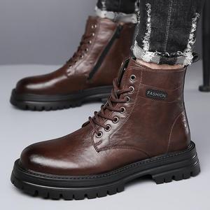 Martin <b>Boot</b> <b>Men</b> Ankle Round Toe Flat Heel Leather Anti Slippery Lace Up <b>Work</b> Shoe Winter Fashion - Product Image 4