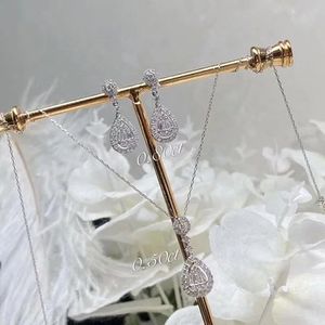 Xinfly <b>Statement</b> 18K Pure Gold Water Drop Natural Diamond Lady Bridal Fashion Jewelry Stud Earring and <b>Necklace</b> Set - Product Image 3