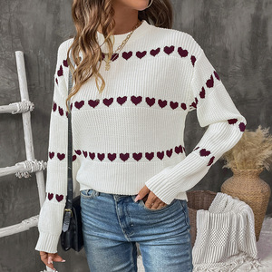 Pullover da donna a girocollo Euro-americano lavorato a maglia con motivo a cuore rosso nero - Product Image 6
