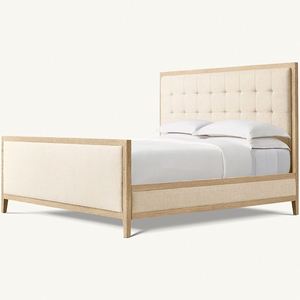 Meubles de chambre à coucher, lit en bois contemporain français avec panneau en tissu et pied de lit - Product Image 6
