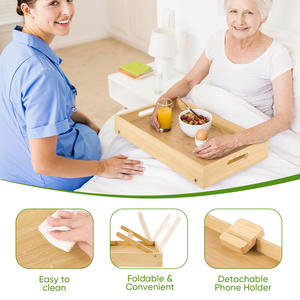 Plateau de lit multifonctionnel moderne en bambou, design pliable, support de téléphone détachable, table de service écologique pour lit et canapé - Product Image 4