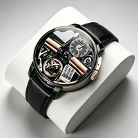 Montre mécanique squelette de luxe en acier inoxydable avec tourbillon, résistante à l'eau, bracelet en cuir, boîte à musique, montre-bracelet pour homme d'affaires