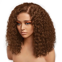 Perruque brune bouclée en cheveux humains brésiliens, entièrement tissée à la main, avec dentelle frontale 13x4