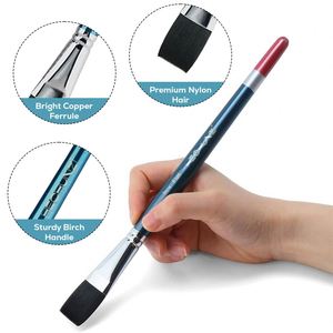 Fournitures d'art professionnelles, ensemble de 7 pinceaux, manche bleu, poils en nylon, pinceaux d'art, manche en bouleau, pinceaux multi-usages pour peinture à l'aquarelle - Product Image 3