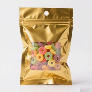Bolsa de Aluminio Metálico Dorado Brillante con Ventana Transparente Personalizada, con Cierre, Reciclable, para Envasado de Alimentos para Mascotas, Especias y Frutos Secos - Product Image 1
