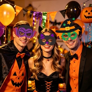 Set di Sei Maschere di Carta per Halloween, Mezze Maschere Horror, Vampiro e Cartone Animato, Decorazioni per Feste, Accessori per Foto, Novità e Gadget per Feste - Product Image 5