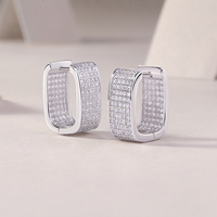 Boucles d'oreilles créoles larges rectangulaires en argent sterling 925 avec moissanite pour femmes et hommes, entièrement pavées de moissanite, style Huggie