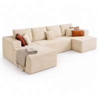 Canapé modulable en L double avec sièges inclinables en tissu, design moderne, garnissage en éponge, large dossier, pour salon