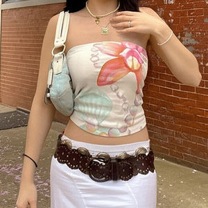 Top sans bretelles extensible à imprimé floral et coquillages pour femmes, style décontracté pour les vacances, haut tendance - Product Image 2