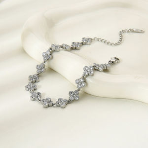 Zircone bracciale a forma di fiore bracciale di lusso per le donne Joyas De Acero inossidabile Al Por Mayor squisito bracciale in acciaio inox - Product Image 3