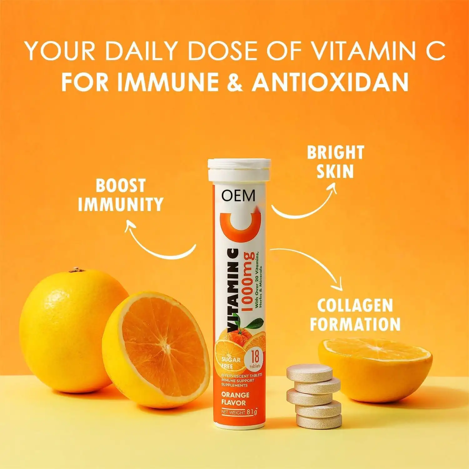 Vitamina c 1000mg comprimido efervescente para sistema imunidade e energia melhorada