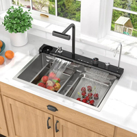 Évier de cuisine moderne en acier inoxydable de style chinois avec robinet multifonctionnel numérique noir