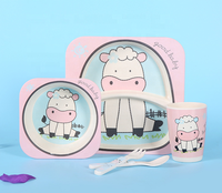 Ensemble Vaisselle Design Minimaliste pour Enfants en Fibre de Bambou, Assiettes Écologiques, Vaisselle Animaux Dessins Animés en Bambou et Mélamine pour Enfants