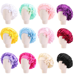 Bonnet Rambut Satin Bayi dengan Logo Custom, Penutup Kepala Tidur Dua Lapis yang Dapat Disesuaikan untuk Wanita, Penutup Kepala Sutra dengan Hiasan Pita untuk Perawatan Rambut Keriting - Product Image 2