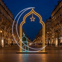 Halbmond-Metallrahmen Stern-Minarett Metallrahmen LED-Lichterkette Ramadan-Motivleuchte für Außenbereich Plaza Straßenlaterne IP65