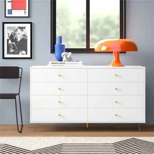<span class=keywords><strong>Commode</strong></span> moderne robuste en bois blanc à 8 tiroirs avec poignées métalliques dorées pour chambre, bar à domicile <span class=keywords><strong>et</strong></span> salon - Product Image 2
