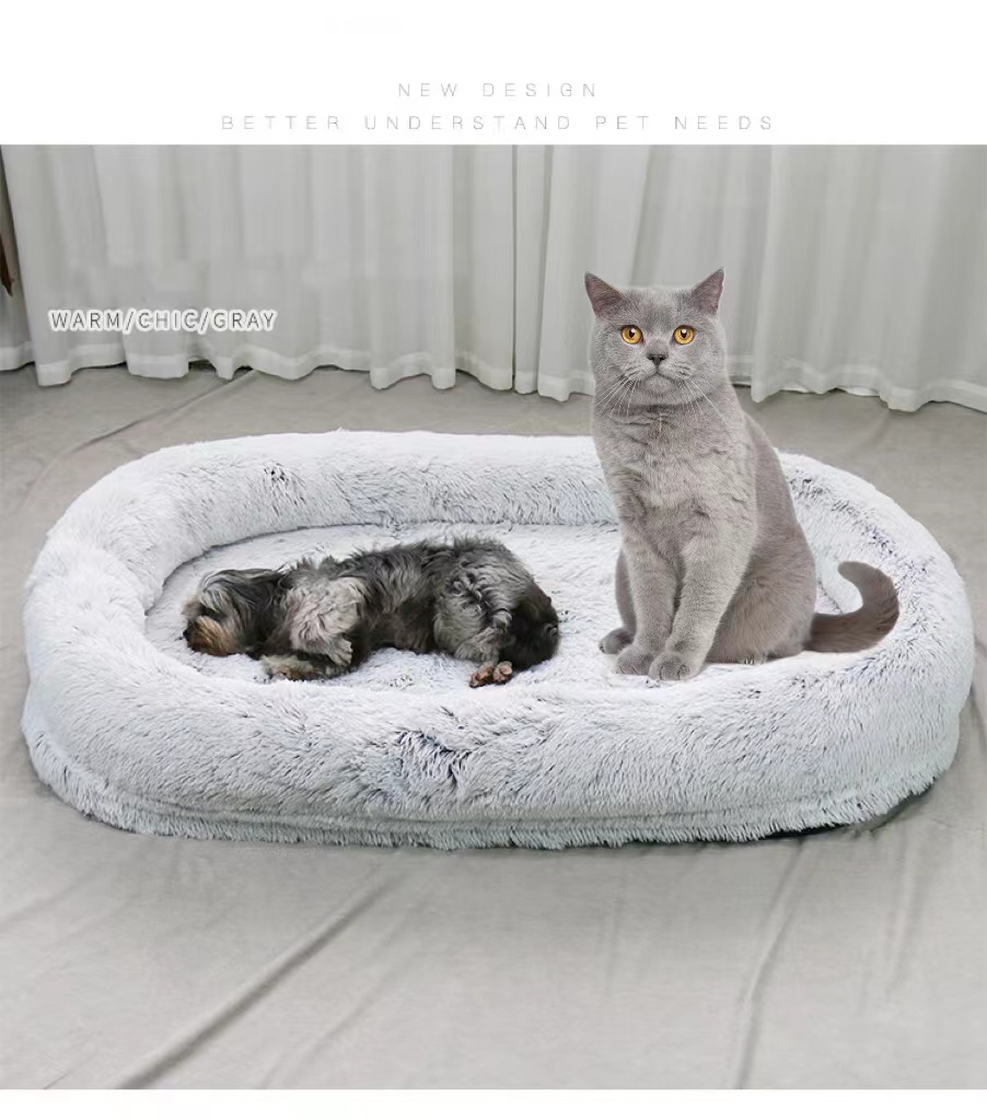 Wholesale High Quality 160cm Human Washable Non-Slip Long Plush Giant Fluffy Pet Bed For Cats And Dogs