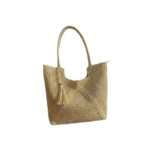 Nouveau Sac de Plage Grande Capacité Printemps/Été, Sac Fourre-tout Porté Main et Épaule, Sac Bandoulière en Paille Tressée Polyester Tanjing pour la Plage - Product Image 5