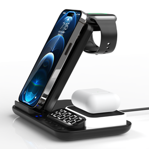 สถานีชาร์จไร้สาย3 in 1 2024ขนาดเล็กขายดีพร้อมนาฬิกาปลุกสำหรับ iPhone 13 14 15 16 - Product Image 1