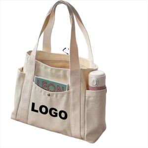 High Quality Custom Logo Luxury Women's Shoulder <b>Bags</b> Eco-Friendly Reusable Canvas Shopping <b>Tote</b> <b>Bag</b> <b>with</b> <b>Pockets</b> - Product Image 1