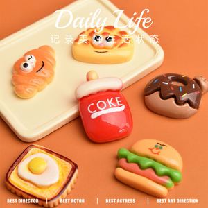 Cabujón plano de resina con diseño de hamburguesa y donut de dibujos animados para la creación de joyas DIY, horquillas y decoración de fundas de teléfono - Product Image 4