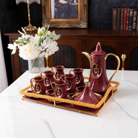 Service à thé en porcelaine de style arabe du Moyen-Orient JADE, écologique, avec pendentif, tasse à café dorée et soucoupe, luxe léger pour le thé de l'après-midi