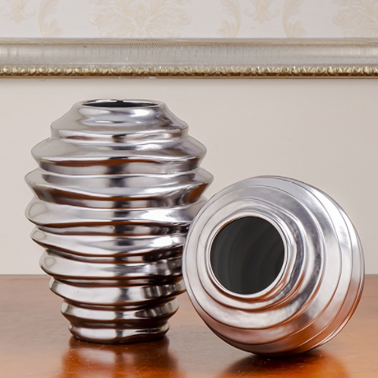 Modern living room creative flower arrangement craft decoration spiral gold and silver ceramic vase