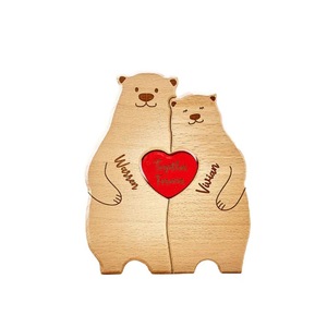 Puzzle décoratif personnalisé en forme d'ours familial, noms personnalisés, convient à 2 à 6 noms, ours en bois Art <span class=keywords><strong>Déco</strong></span>, décoration saisonnière respectueuse de l'environnement - Product Image 4