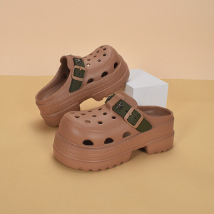 รองเท้าแตะผู้หญิงลูกไม้พื้นหนาระบายอากาศได้ดีกันลื่นสไตล์ Baotou นุ่ม3ซม. ส้นสบาย - Product Image 3