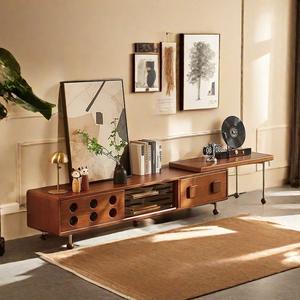 Mueble de TV telescópico de madera maciza, mueble de suelo extensible para sala de estar, para uso doméstico en apartamentos pequeños - Product Image 4