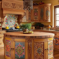 Îlot de cuisine en bois massif de style rétro en forme de L avec des caractéristiques écologiques Garantie de 5 ans pour une utilisation en villa