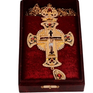 Greek Orthodox Catholic big Gold necklace religious Jesus Crucifix diamond alloy free box and chain ODM pectoral cross - Product Image 5
