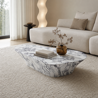 Table basse en pierre artificielle haute brillance, motif blanc Guangxi, table longue organique en faux plâtre, base en FRP, vente en gros