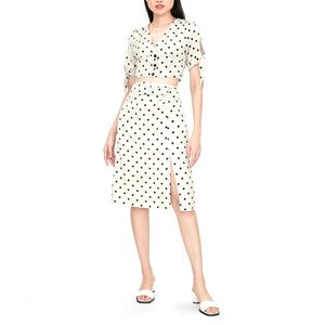 GOTS Verified Polka Dot Cinched Crop Blusa y falda Traje Mujeres Conjunto de pantalones de dos piezas - Product Image 1