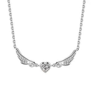 Elegante Delicate Pure 925 Sterling Zilveren Sleutelbeen Chain Shiny Cz Zirkoon Hoek Vleugels Vorm Hanger Ketting Voor Vrouwen Meisjes