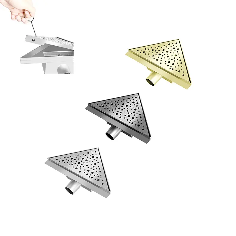 Triangular Floor Drain Irregular Shape for Corner Decoration 8 Inch Stainless Steel Bathroom Shower Drain with Removable Grate