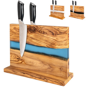 Grand bloc universel pour couteaux en résine époxy Porte-<span class=keywords><strong>couteau</strong></span> en bois d'olivier naturel avec aimant pour le <span class=keywords><strong>rangement</strong></span> des couteaux de cuisine - Product Image 5