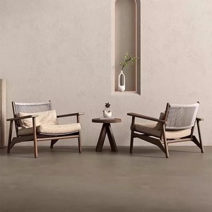 Fauteuil individuel d'extérieur en corde tressée Wabi Sabi personnalisé, chaise longue de patio en bois massif imperméable et anticorrosion - Product Image 4