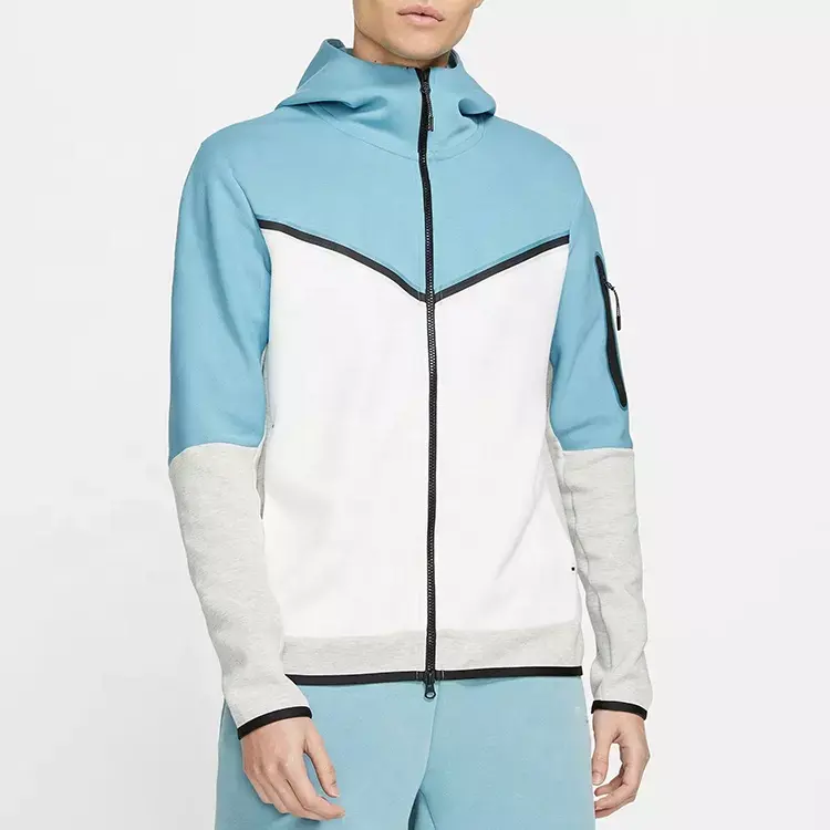 Autumn Simple Design Custom Logo Color Block Thin Zip Up Polyester Sports Outwear Men Long Sleeve Hoodies