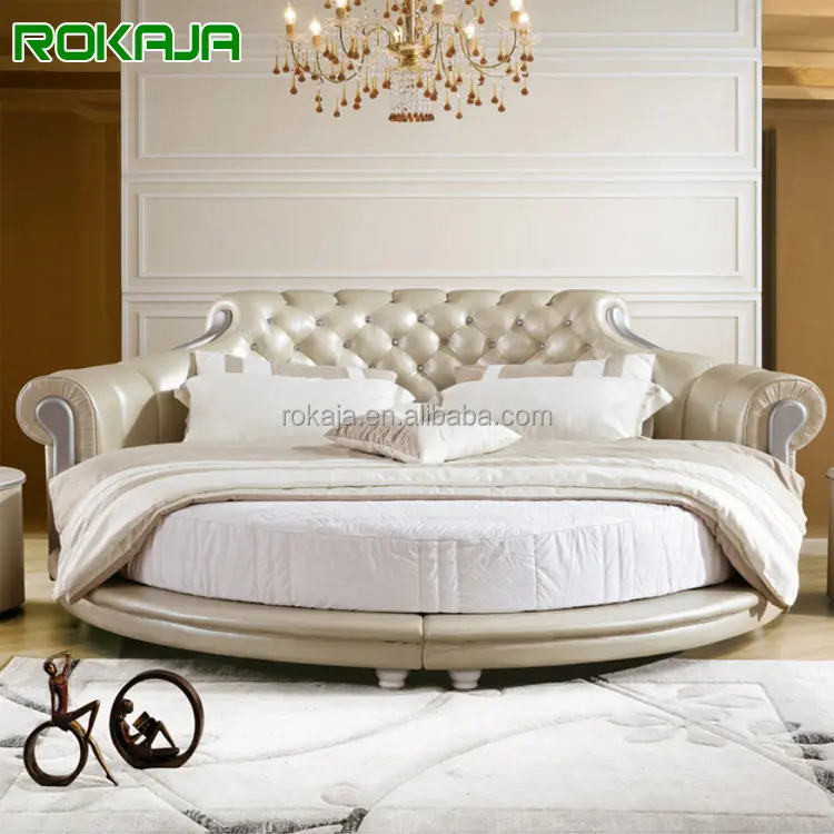 Роскошный Королевский King Size кожаный принцесса кровать с матрасом для отельной пары круглые кровати
