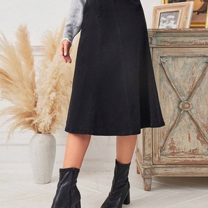 Jupe longue en jean décontractée pour femme, coupe trapèze, avec coutures, modèle personnalisé, dernière collection, haute qualité, vente en gros - Product Image 3