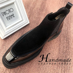 Botas Chelsea de punta puntiaguda con diseño patchwork para hombre - cuero genuino negro, suela gruesa, botín corto con cubrepiés - Product Image 1