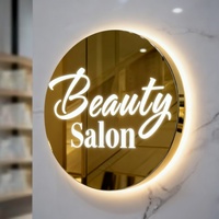 Enseigne lumineuse ronde en argent poli miroir brillant de luxe, rétroéclairée et éclairée par l'avant, pour boutique, logo de marque
