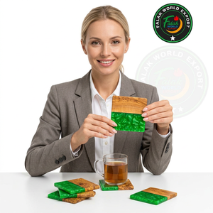 Ensemble de sous-verres en bois d'acacia et résine de haute qualité, design moderne, sous-verres pour tasses à thé et à café, avec support de table pour la maison - Product Image 5