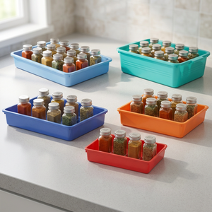 NDURO SS4504 Modern Plastic <b>Spice</b> Storage <b>Trays</b> Set of 5 Reusable Multi Color Organizers with 0-1L Capacity for Kitchen Use - Product Image 1