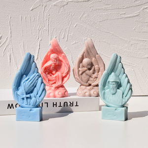 Jungfrau Maria Jesus Familie Drei Kerzen form Engels flügel Kunst Skulptur Silikon form Saint Charbel Katholisches Christliches Wachs Werkzeug harz - Product Image 1